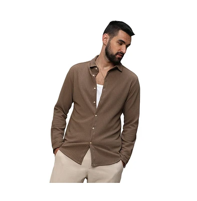 Men's Tan Brown Stripe-Creased Shirt