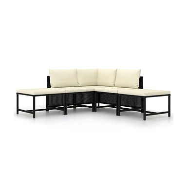 vidaXL 5 Piece Patio Sofa Set with Cushions Black Poly Rattan
