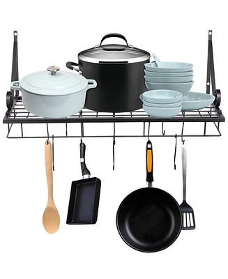 Aquaterior Wall Mount Cookware Rack with 10 Hooks Pan Pot Organizer Kitchen