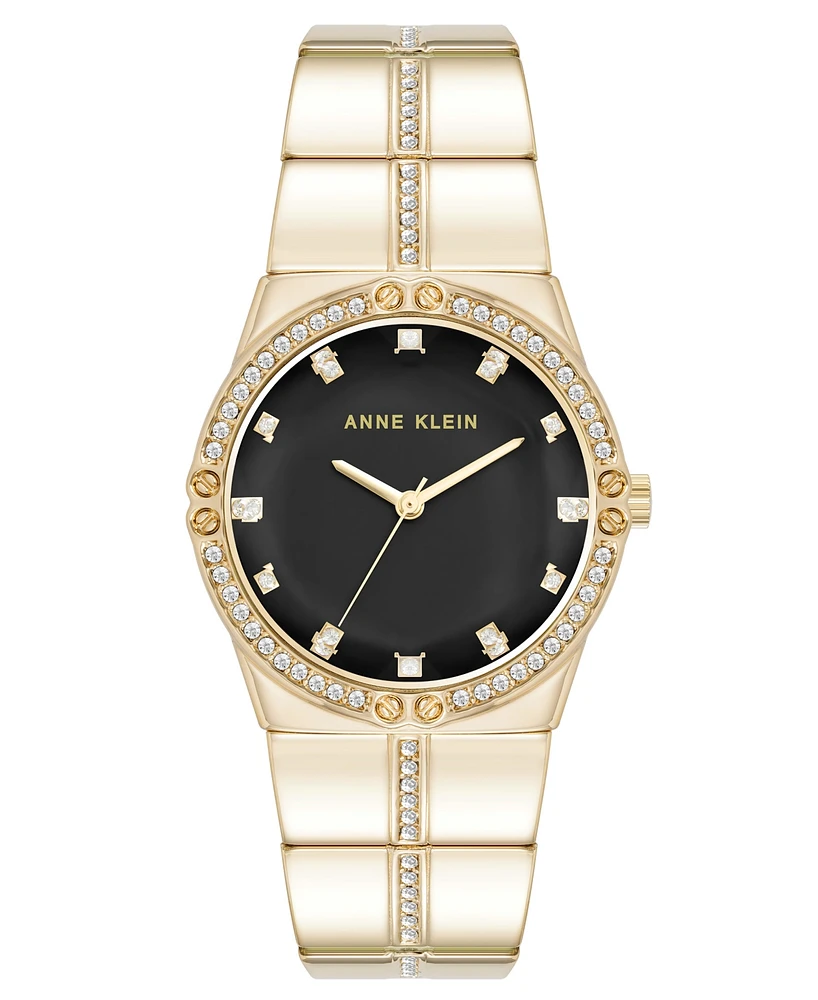 Anne Klein Women's Quartz Faceted Crystal Bezel Gold-Tone Alloy Metal Watch, 32mm