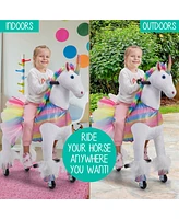 Jumbl Lil Ride on Horse, Kids Ride on Toy w/Realistic Sounds & Wheels (Rainbow)