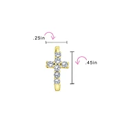 Bling Jewelry Spiritual Small Religious Kpop Cz Cross Huggie Hoop Earrings Pave Cubic Zirconia Sterling Silver