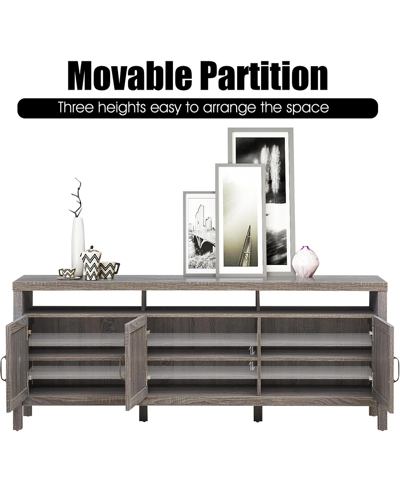 Gymax Tv Stand Entertainment Media Center for Tv's up to 65'' w/ Rattan Doors Grey Oak