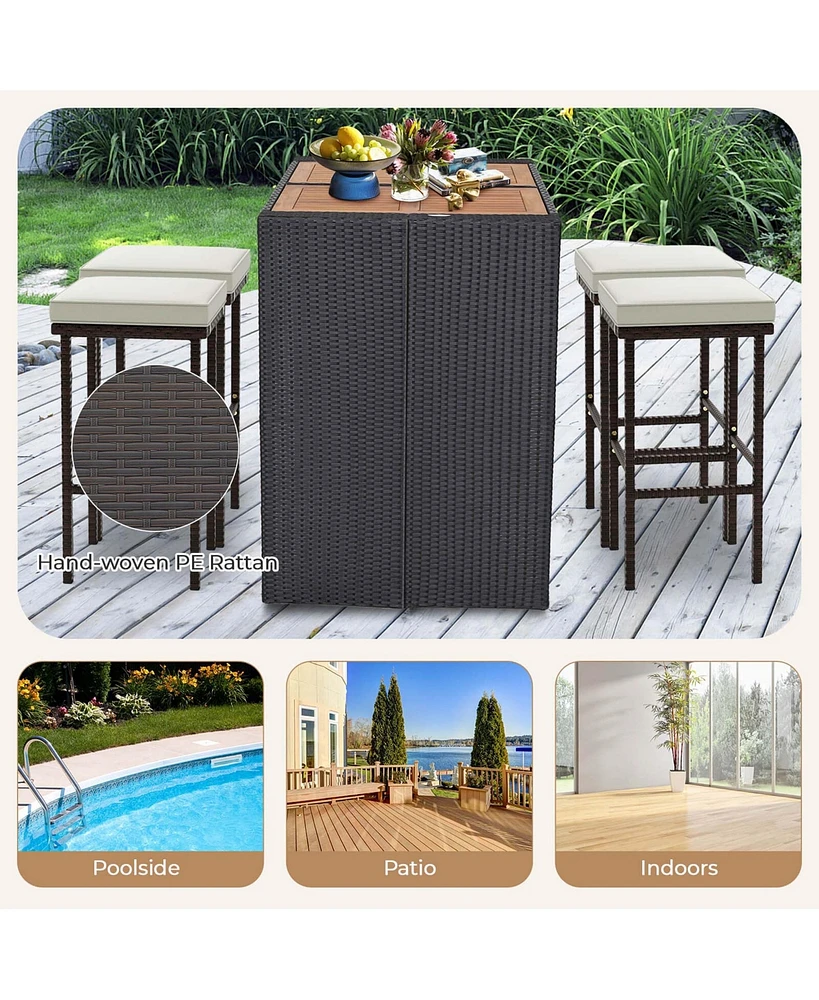 Wicker Bar Stools Set of 2 with Removable Seat Cushions Footrest Support 400 Lbs