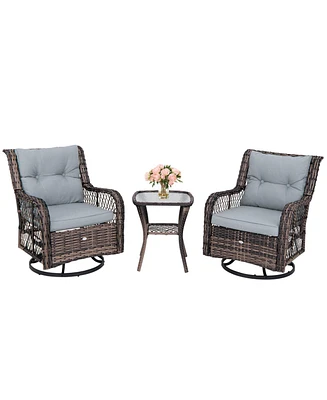 3 Pcs Patio Furniture Set Rocking Chairs Set of 2 with Glass Top Side Table