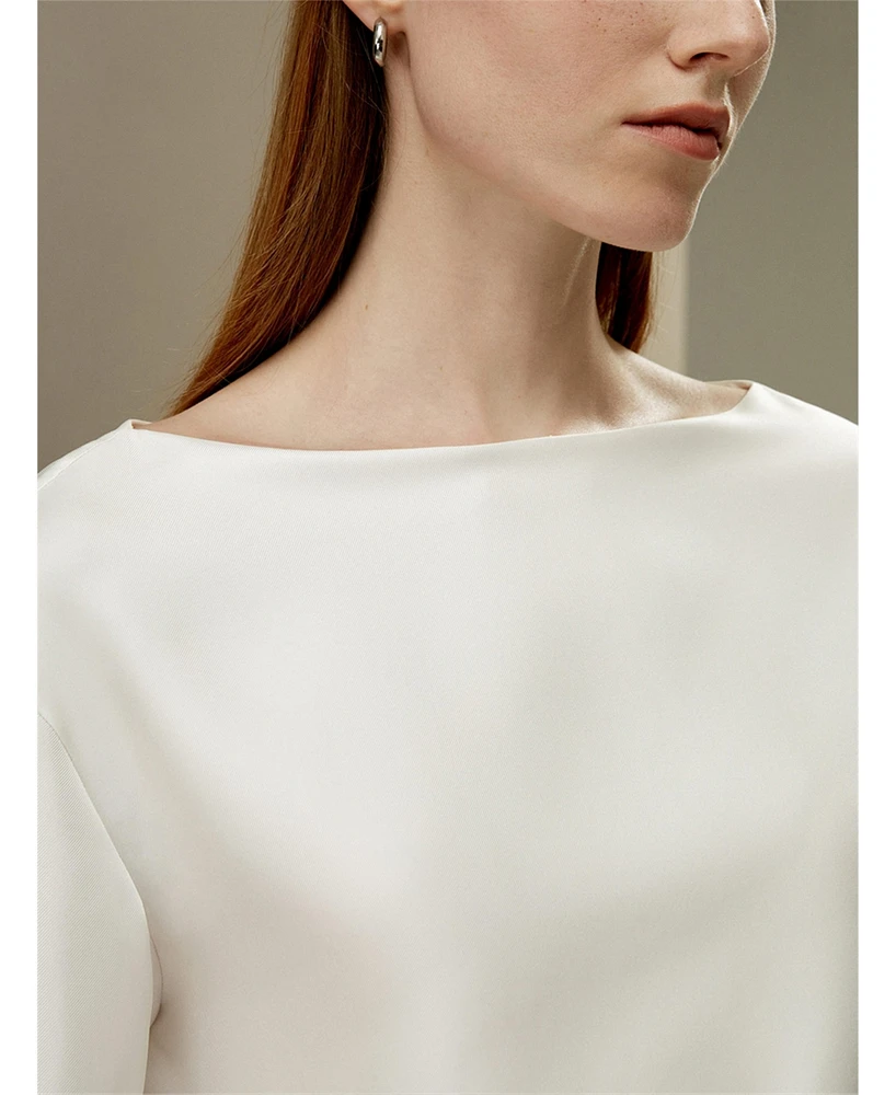 Silk Twill Blouse with Boat Neckline for Women
