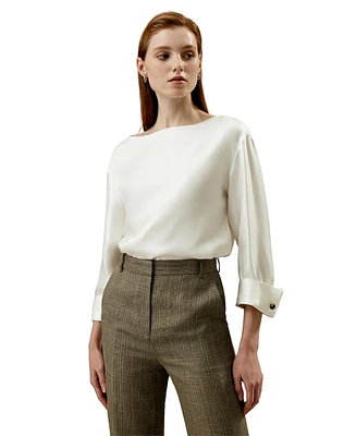 Silk Twill Blouse with Boat Neckline for Women