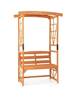 Patio Garden Arbor with Pergola Bench 2 Trellises for Climbing Plants Vines Grapes