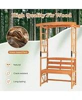 Patio Garden Arbor with Pergola Bench 2 Trellises for Climbing Plants Vines Grapes