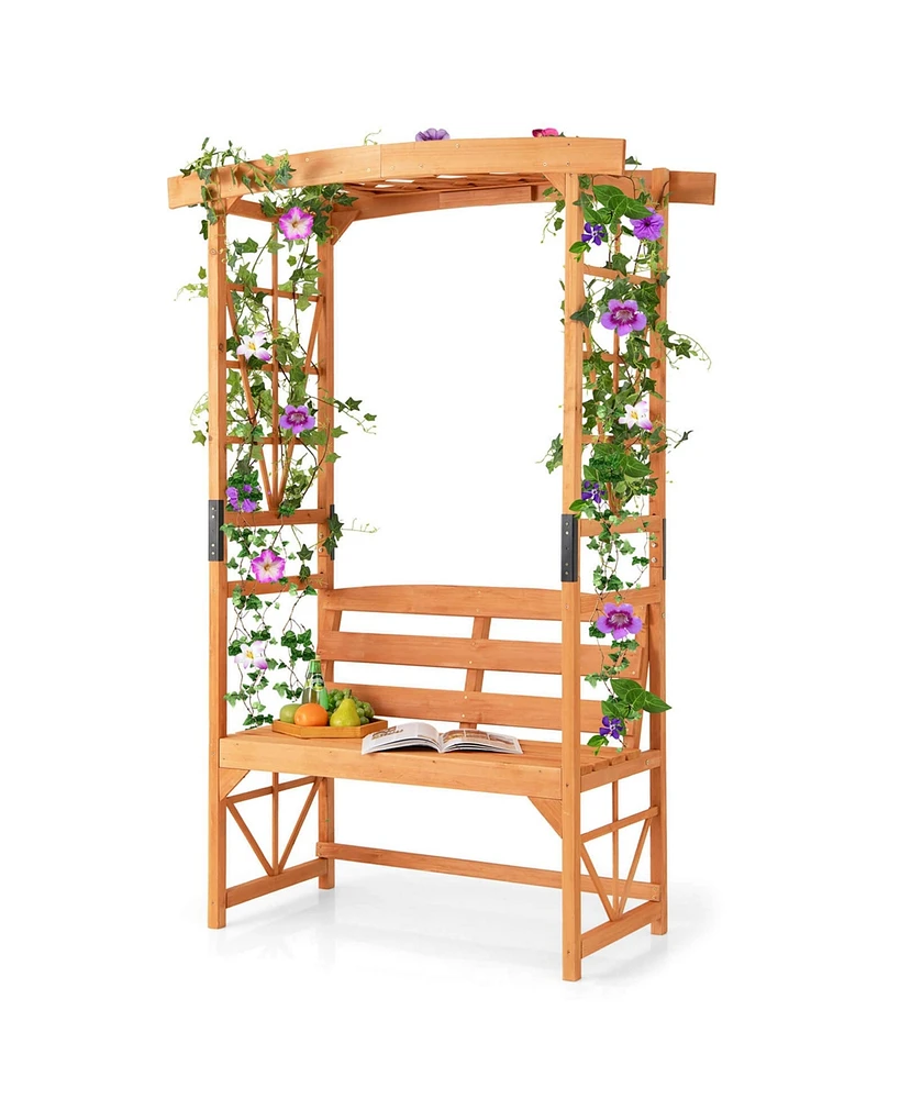 Patio Garden Arbor with Pergola Bench 2 Trellises for Climbing Plants Vines Grapes