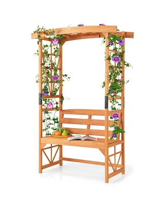 Patio Garden Arbor with Pergola Bench 2 Trellises for Climbing Plants Vines Grapes