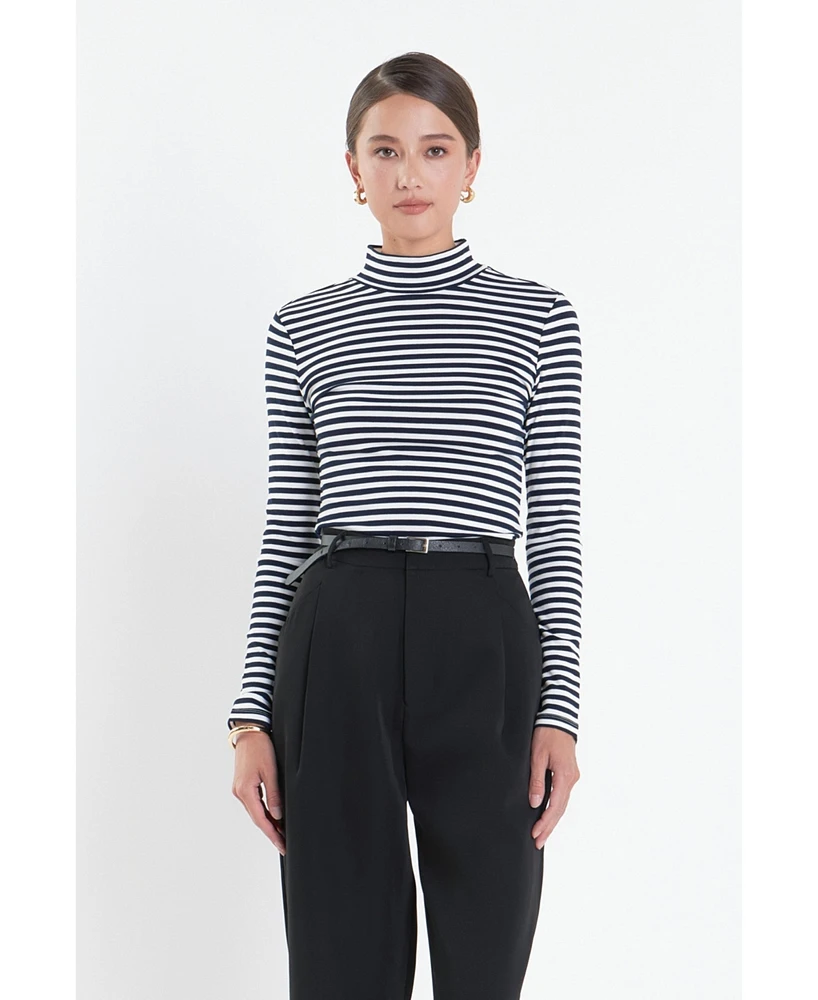 English Factory Women's Stripe Turtle Neck Top