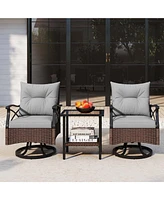 3 Pcs Patio Swivel Rocker Set with 2-Tier Coffee Table & Cozy Seat Back Cushions