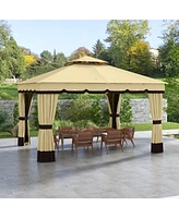 Outsunny 10' x 12' Double Roof Outdoor Gazebo with Netting & Curtains