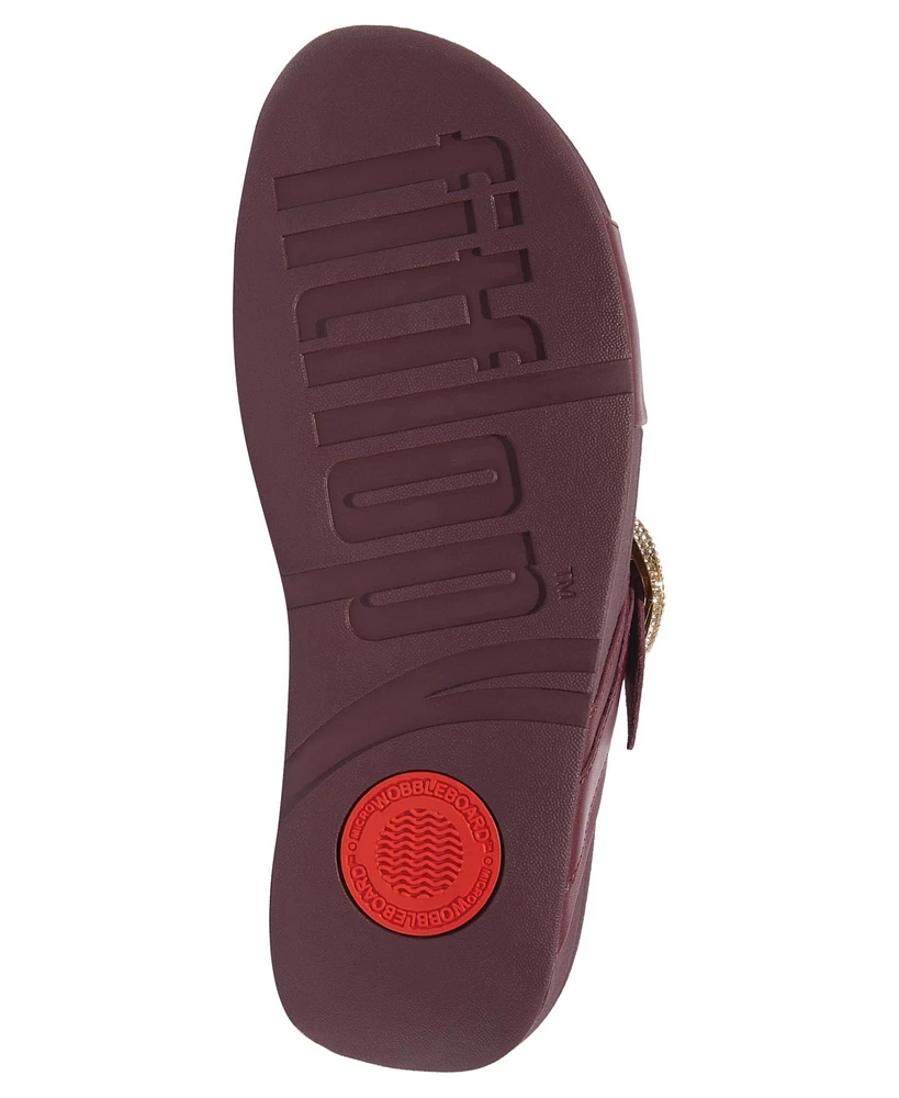 FitFlop Women's Lulu Crystal Buckle Leather Cross Slides Flats