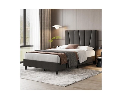 gaomon Queen Size Bed Frame with Adjustable Headboard, Linen Upholstered Platform Bedframe with Strong Wooden Slats, Mattress Foundation, No Box Sprin