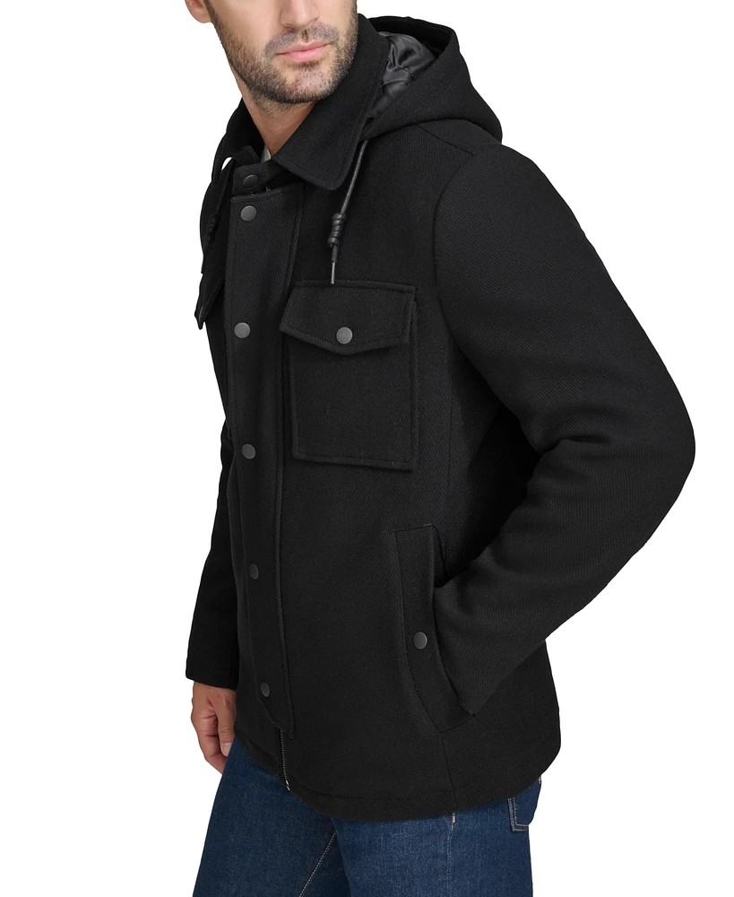 Cole Haan Men's Full-Zip Twill Field Jacket with Removable Hood
