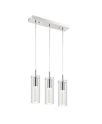 Jonathan Y Mium 21.63" 3-Light Modern Style Iron/Crystal/Glass Integrated Led Linear Pendant, Chrome