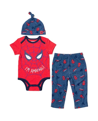 Avengers Baby Boys Bodysuit Pants and Hat 3 Piece Outfit Set