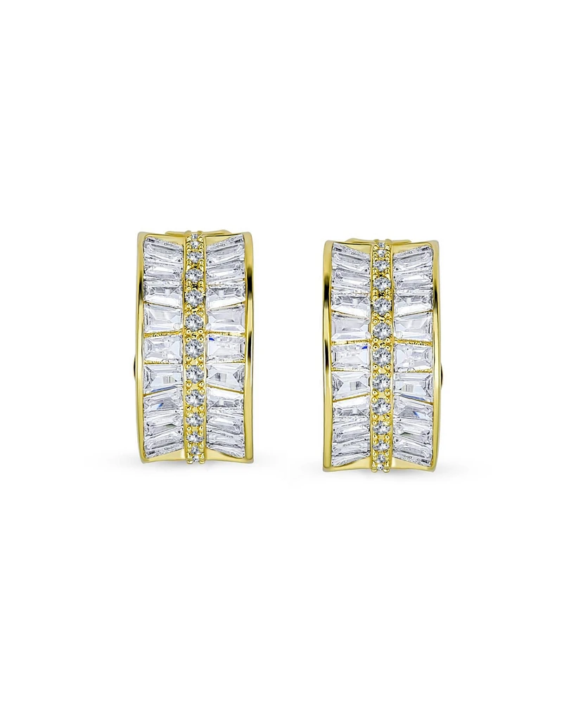 Bling Jewelry Art Deco Style Statement Cz Half Hoop Baguette Earrings Clip On Yellow Gold Plated