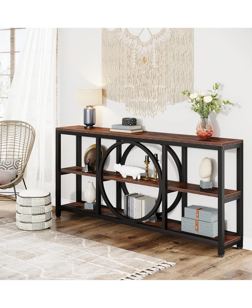 Tribesigns Extra Long Console Table, 70.9 inch Narrow Sofa Tables with 3 Tier Wood Storage Shelves