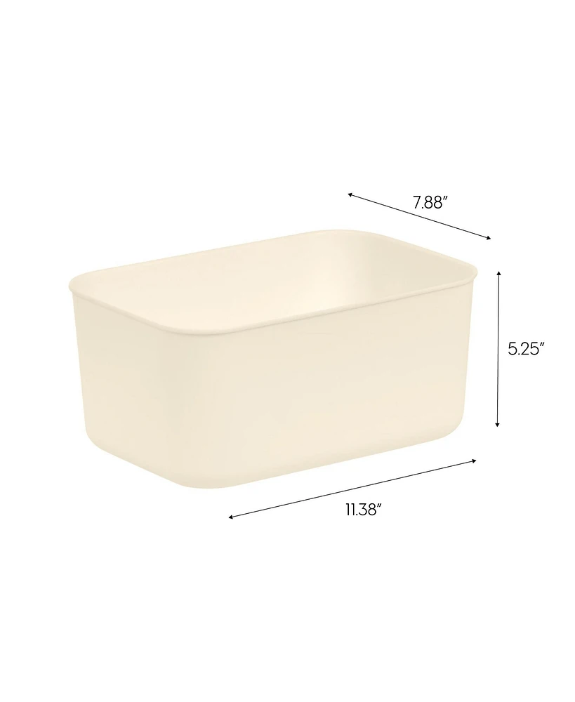 Iris Usa Plastic Modular Basket Bin & Lid, Small, 4-Pack, Stackable Lidded Storage Organizer Bins for-Kitchen-Bathroom and Bedroom, Off White