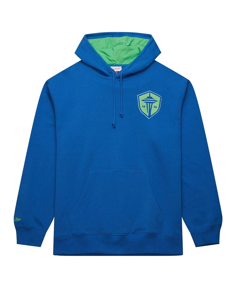 Mitchell & Ness Men's Blue Seattle Sounders Fc Crest Fleece Pullover Hoodie