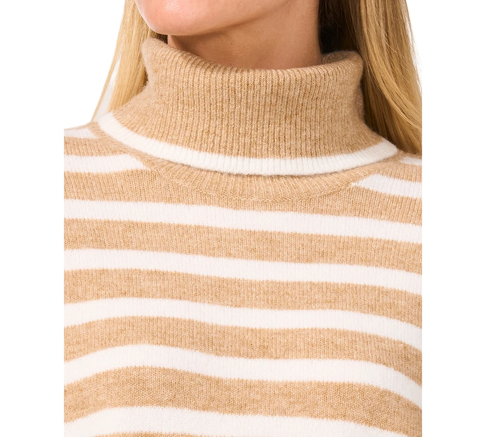 CeCe Women's Striped Long Sleeve Turtleneck Sweater