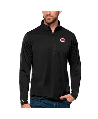 Antigua Men's Black Cincinnati Reds Tribute Quarter-Zip Pullover Top