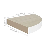 vidaXL Wall Corner Shelves 2 pcs Oak and White 13.7"x13.7"x1.4" Mdf
