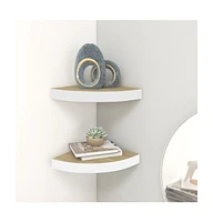 vidaXL Wall Corner Shelves 2 pcs Oak and White 13.7"x13.7"x1.4" Mdf
