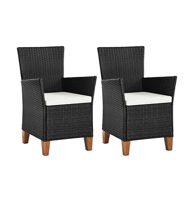 Patio Chairs with Cushions 2 pcs Poly Rattan Black