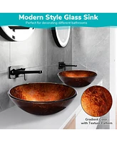 Aquaterior Tempered Glass Vessel Sink w/ Orb Single Hole Faucet Mounting Ring