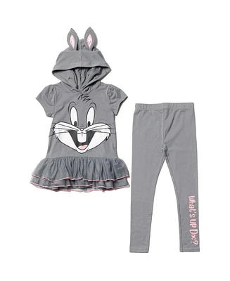 Looney Tunes Girls Buggs Bunny Cosplay T-Shirt Dress and Leggings Outfit Set