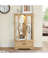 Simplie Fun Lighted Curio Glass Display Cabinet with Adjustable Shelves, Bulbs