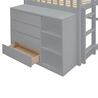 Simplie Fun Twin over Twin Bunk Bed with 4 Drawers and 3 Shelves-Gray