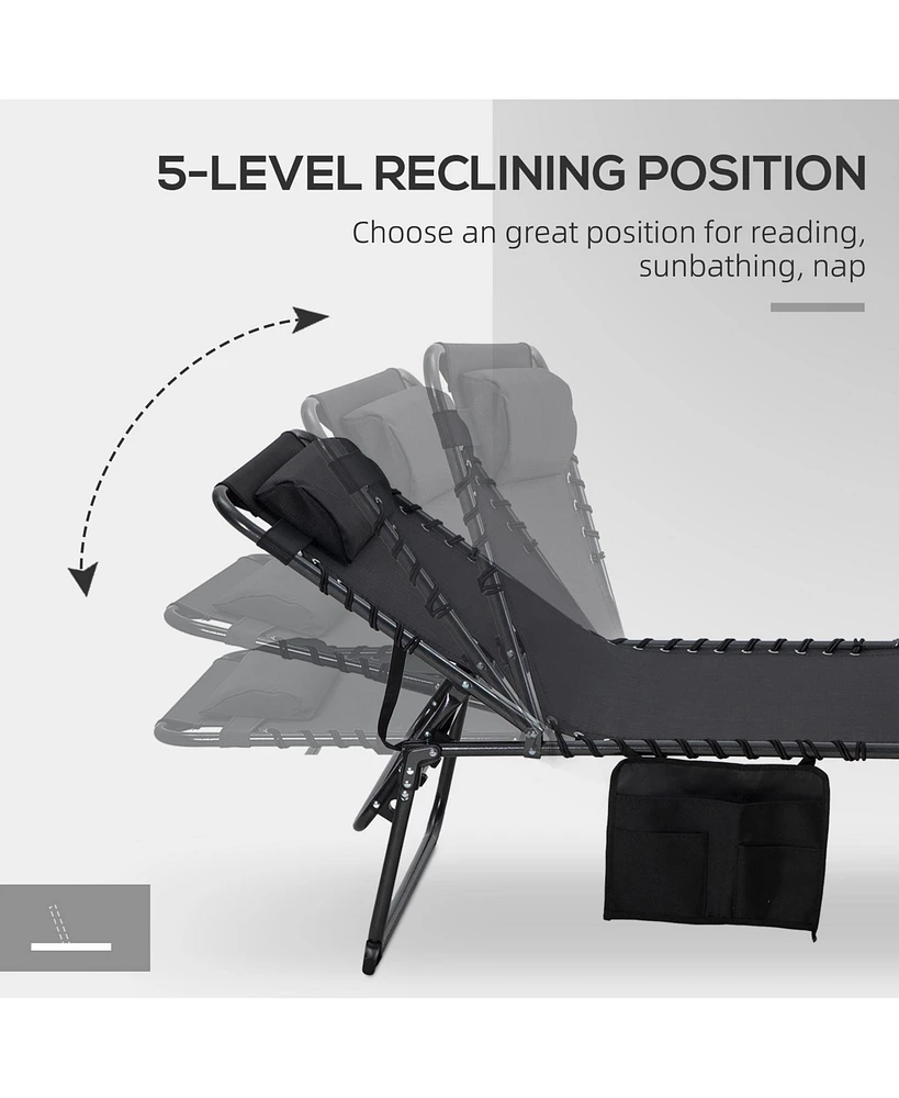 Folding Chaise Lounge with Adjustable Back, Reading Hole, Pocket & Headrest