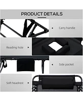 Folding Chaise Lounge with Adjustable Back, Reading Hole, Pocket & Headrest