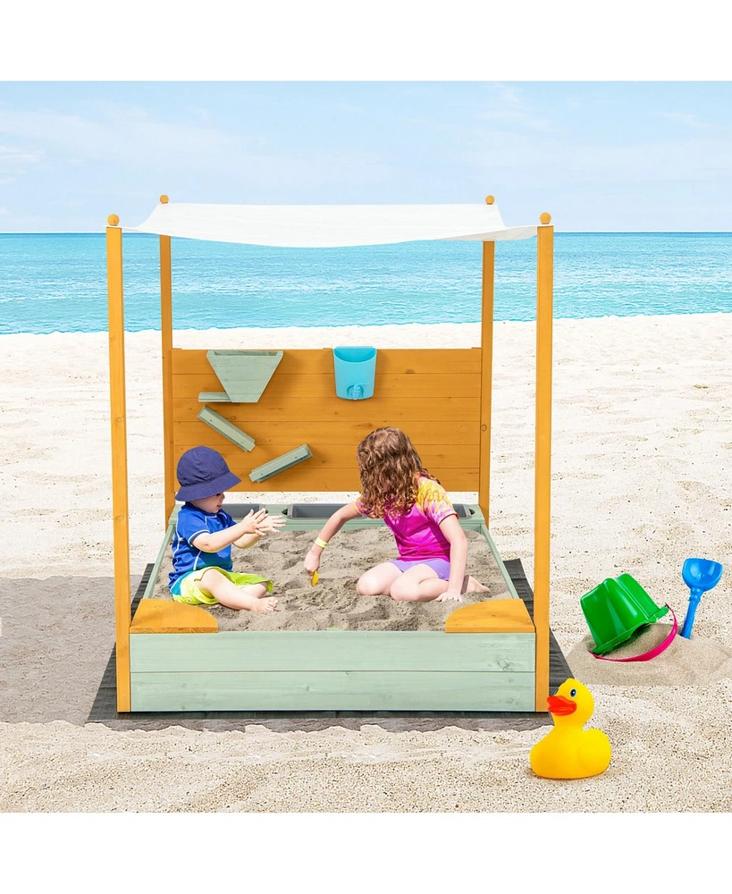 Vebreda Kids Sandbox with Sand Wall w/ Removable Canopy for Kids 3-8 Years Old
