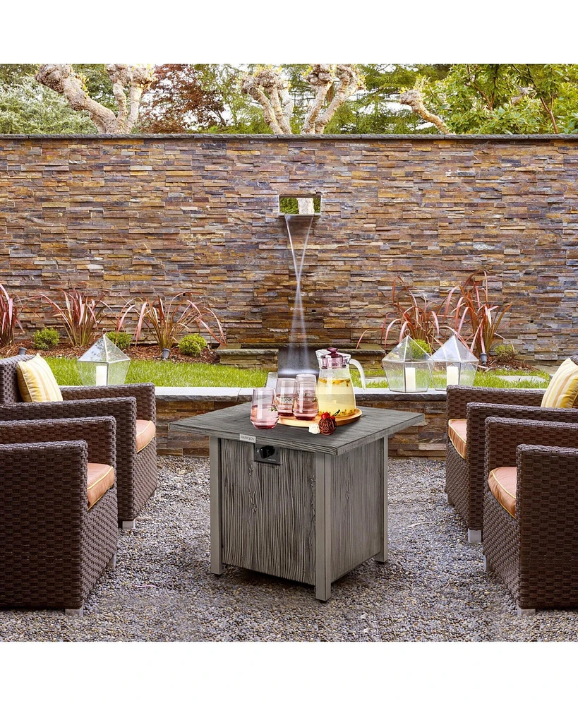 Sugift 28 Inch 40 000 Btu Square Fire Pit Table with Lid and Lava Rocks-Gray