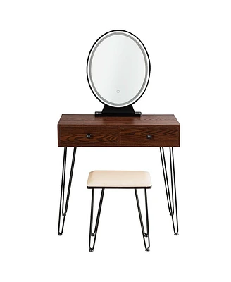 Industrial Makeup Dressing Table with 3 Lighting Modes-Rustic Brown