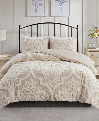 Madison Park Viola Damask Tufted 3-Pc. Duvet Cover Set, Full/Queen