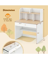 Kids Wooden Study Desk Children Writing Table with Hutch & Drawer