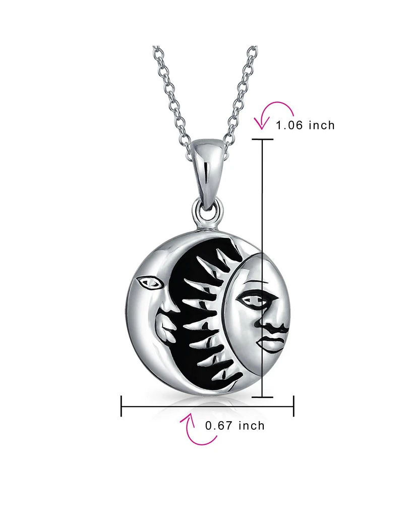 Bling Jewelry Celestial Black Enamel Round Circle Medallion Crescent Moon And Sun Pendant Necklace Sterling Silver