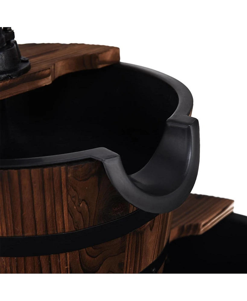 Skonyon 2-Tiers Outdoor Wooden Barrel Waterfall Fountain with Pump