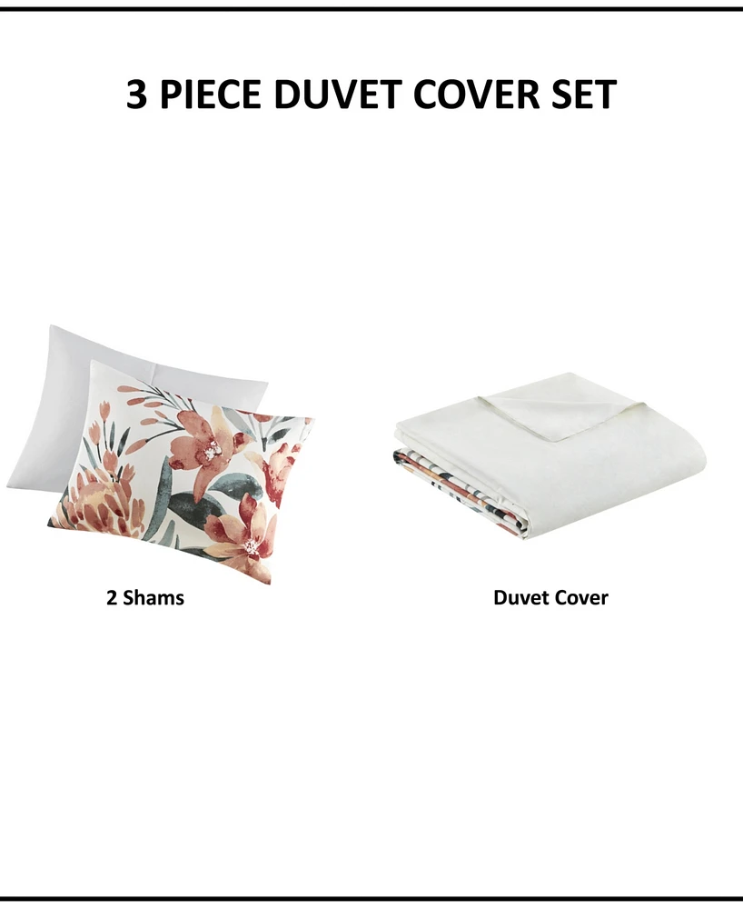 Madison Park Dahlia 3-Pc. Duvet Cover Set, Full/Queen