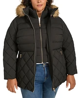 Tommy Hilfiger Plus Size Faux-Fur-Trim Hooded Puffer Coat