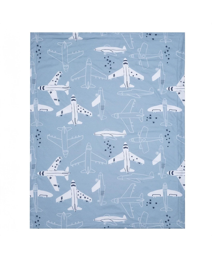 Bedtime Originals Little Aviator Blue/White Airplane Soft Fleece Baby Blanket
