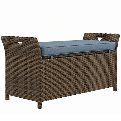 27 Gallon Wicker Patio Bench with Storage