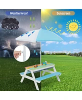 3-in-1 Kids Picnic Table Wooden Outdoor Sand & Water w/Umbrella Play Box es